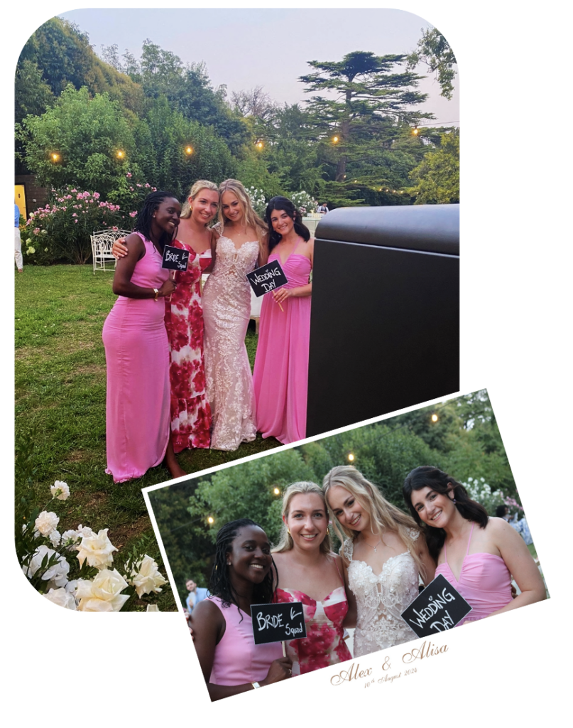 Stampe istantanee illimitate Tutti i vostri scatti vengono stampati istantaneamente, una copia per il guest book, che vi consegneremo a fine evento, una copia per l'ospite ed infine una copia digitale online. Durante il vostro evento non ci sono limiti di stampe.